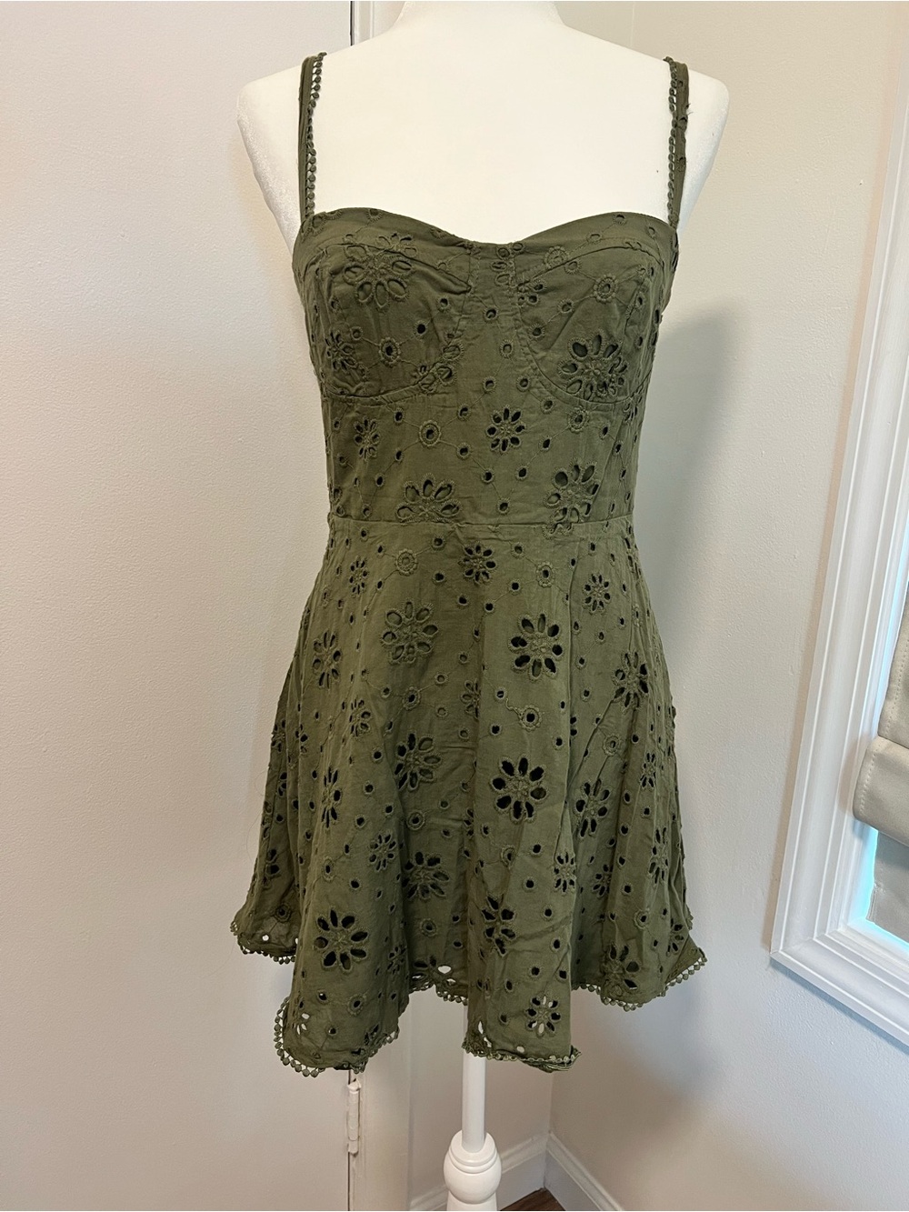 Forever 21 Olive Green Eyelet Mini Dress Size S